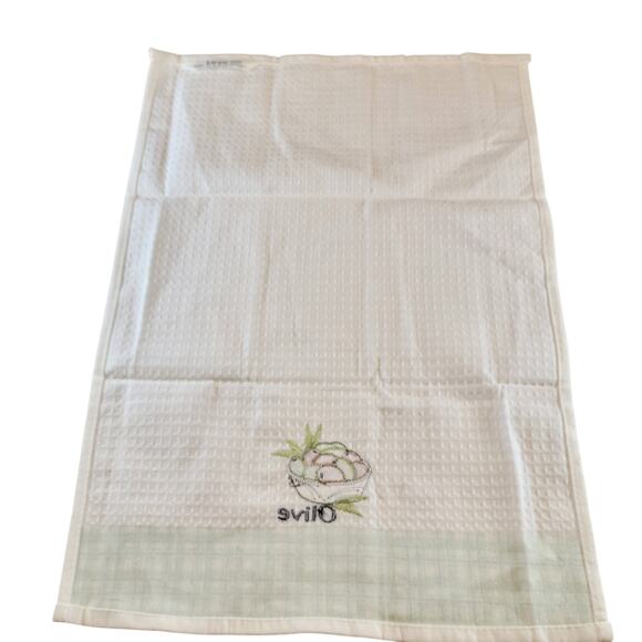 4 Olive Kitchen Towels Lavien Embroidered Waffle Cotton Blend 16x24" Green Plaid - Picture 8 of 13